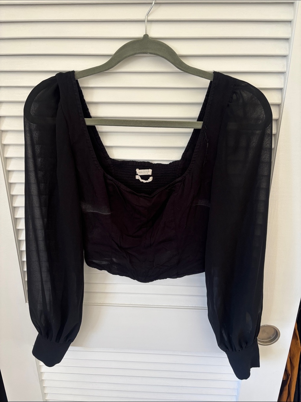 Urban Outfitters Black Sheer Puff Sleeve Crop Top
